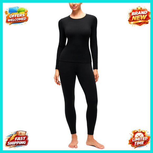 Fleece Lined Thermal Underwear Set Women's Base Layer Long Johns Warm Pajamas